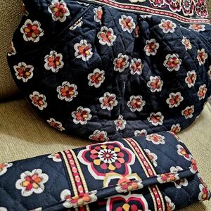 Vera Bradley Black and Red Floral Shoulder Bag Set / Purse & Clutch